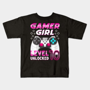 Kids 10th Birthday Gamer Girl Level 10 Unlocked Video Gamer Kids T-Shirt